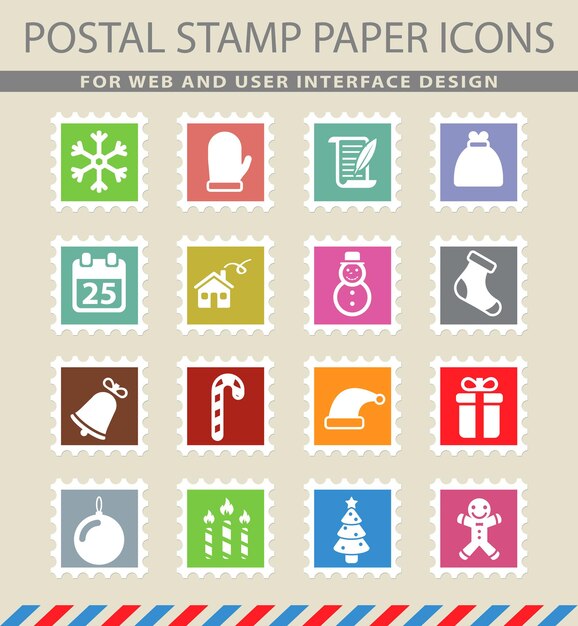 Christmas symbols on mail paper icons