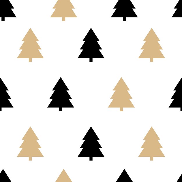 Christmas trees seamless pattern vector gold and black