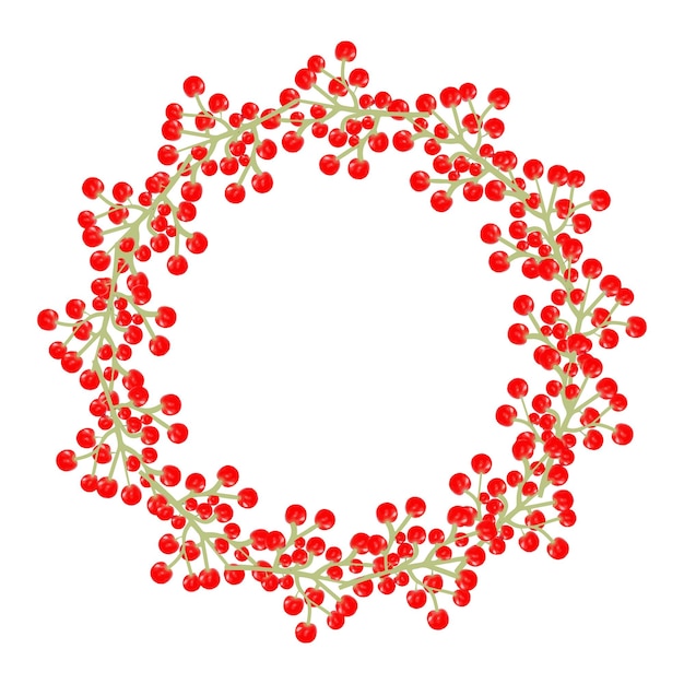 Christmas Wreath vector Illustration, Colorful frame with red berries.