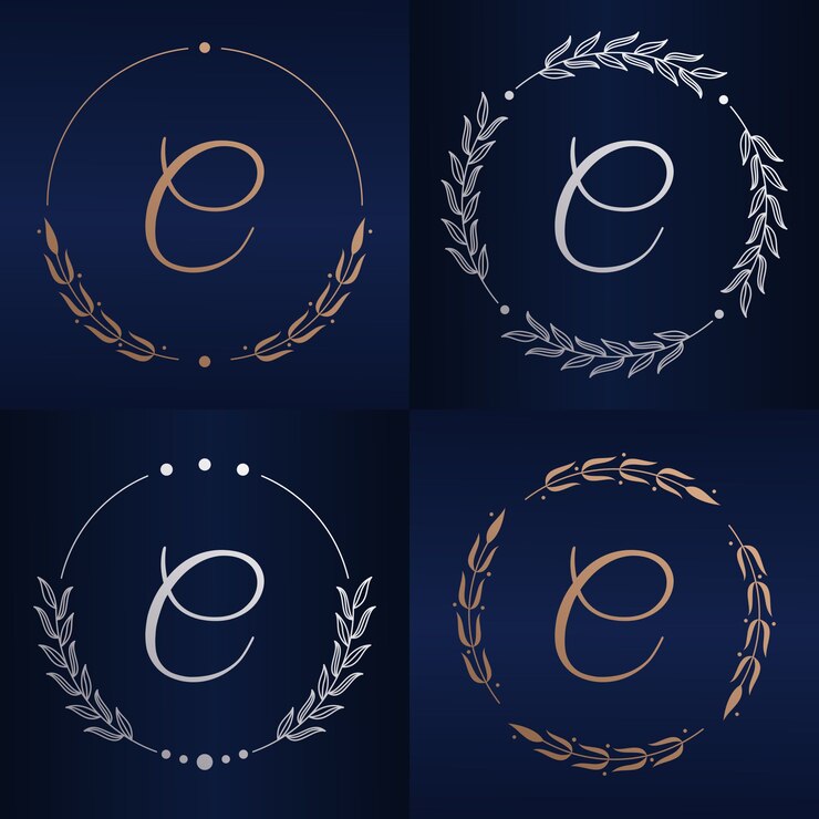 Vektör çiçek çerçeveli c harfi logo şablonu