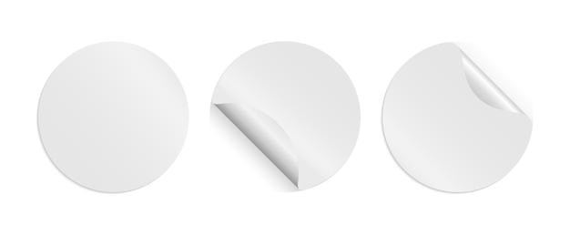 Circle adhesive sticker labels mockup with realistic round shadows