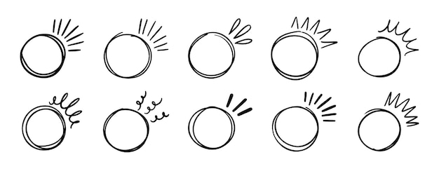 circle brackets doodle line for quotation set sparkle ray elements hand drawn round frame for title