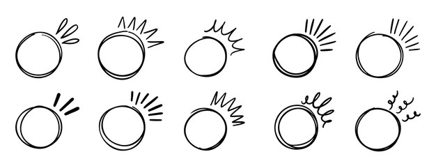 circle brackets doodle line for quotation set sparkle ray elements hand drawn round frame for title