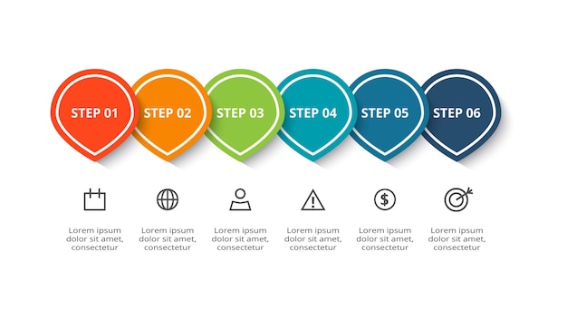 Circle concept for infographic with 6 steps options parts or processes Business data visualization