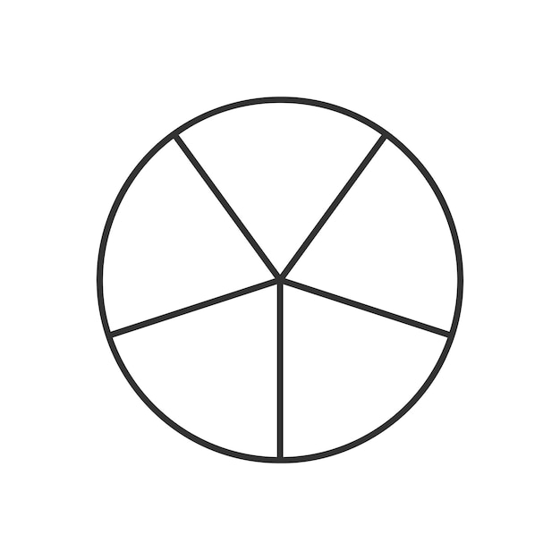 circle divided in 5 segments. pie or pizza round shape cut in five equal slices in outline style