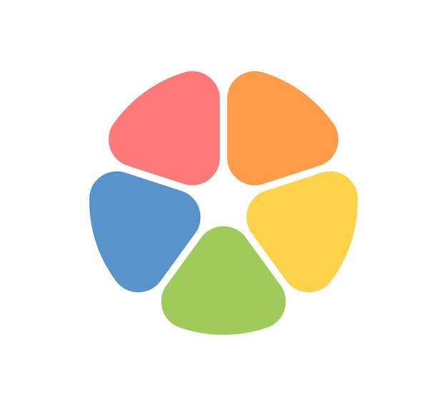 Circle division infographic icon Pie chart divided five equal parts Sector with rounded corners icon