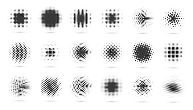 Circle halftone set modern dotted circles halftones black dotwork gradients