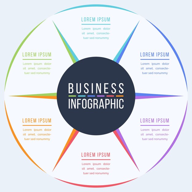 Circle Infographic template business information 6 objects steps elements or options infographic