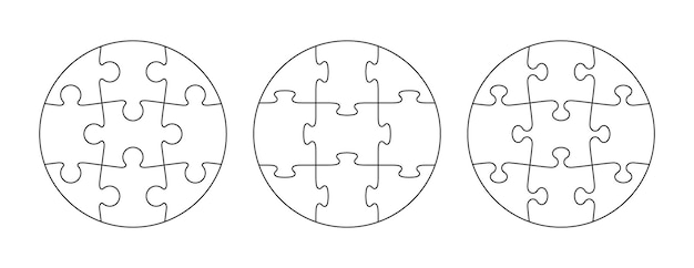 Circle jigsaw templates with 9 pieces Cutting collection with details Puzzle grids collection