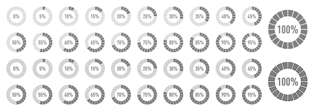 Circle percentage diagrams set for infographics on white background Vector illustration