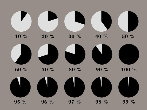 circle percentagePerformance analysis in percent 102030405060708090 vector infographic