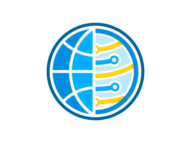 Circle shape with globe and tech