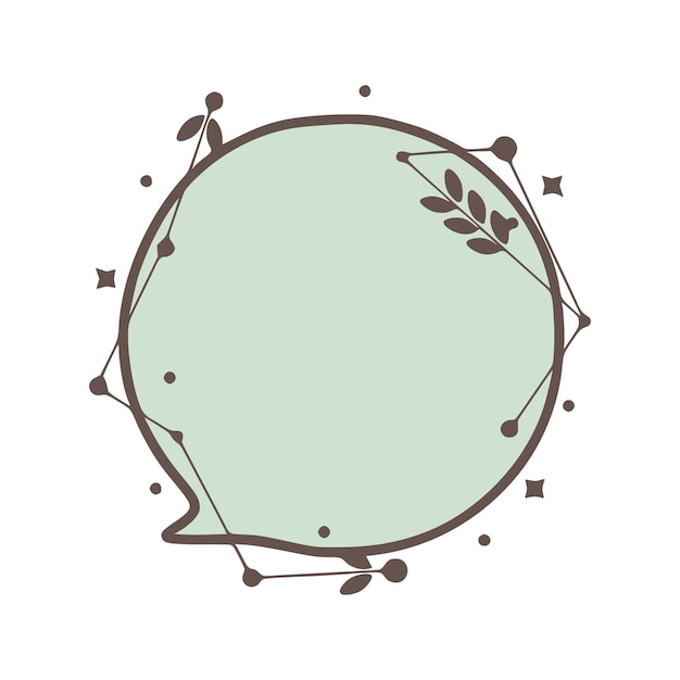 Circle Speech bubble nature geometric frames with leaves made from lines and dots in hand drawn style