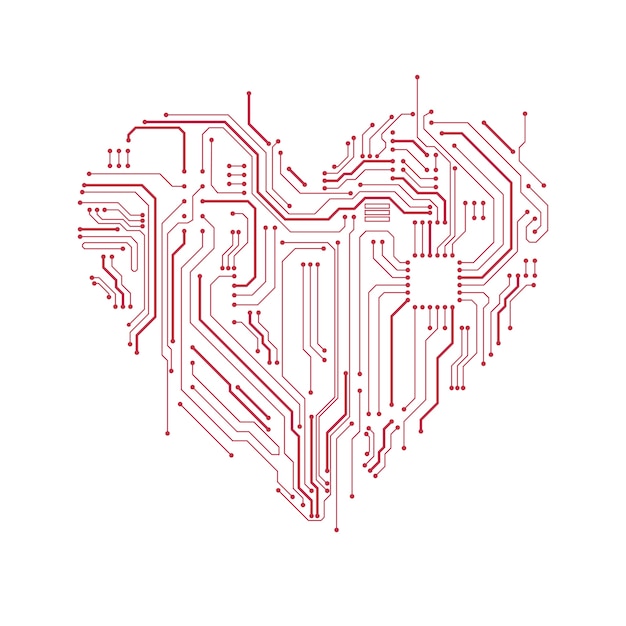 Circuit board heart symbol.