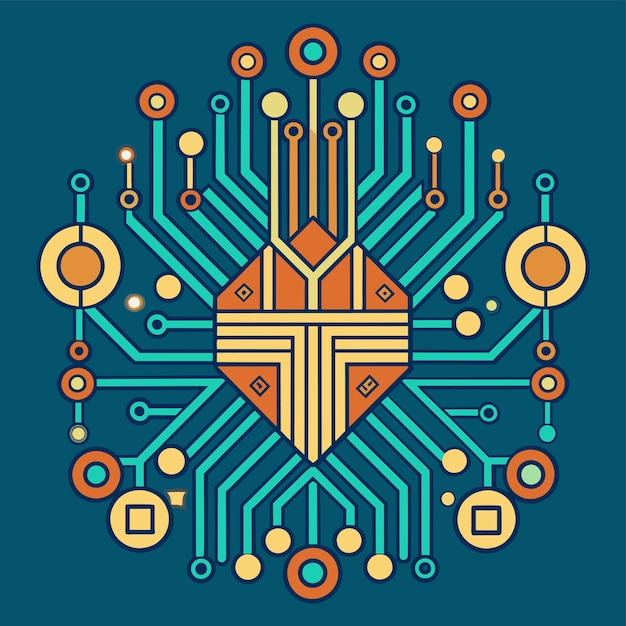 Circuit board with circular patterns and concentric circles around it a sleek and minimalist design with intricate circuit patterns