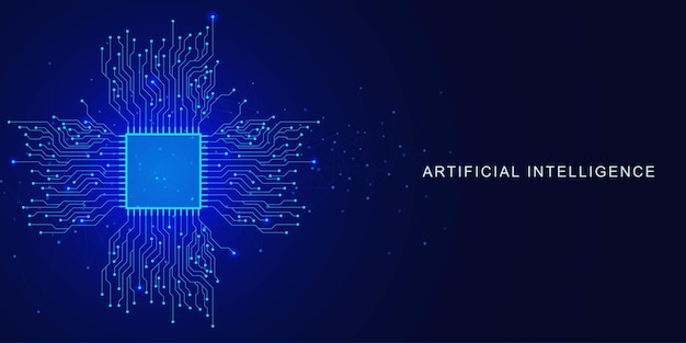 Circuit board with microchip or computer processor CPU for Artificial Intelligence concept