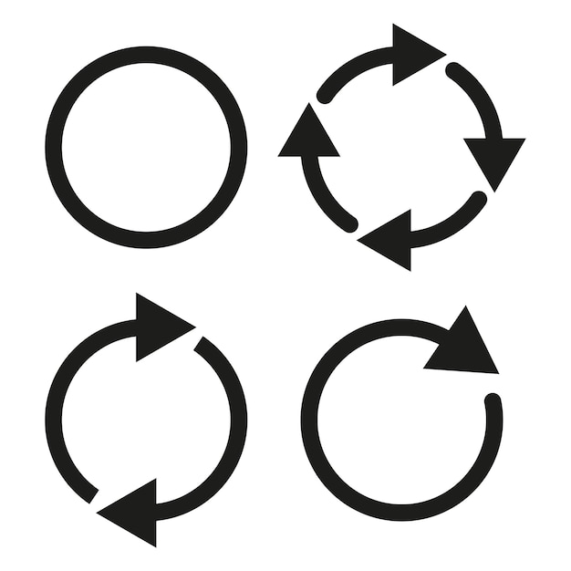 Circular arrow icons Black simple circles Rotation symbols Vector graphic