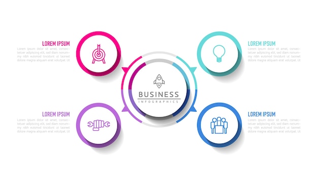 Circular Connection Steps business Infographic Template with 4 Element