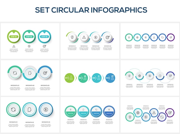 circular infographic with 3 4 6 steps options parts or processes business data visualization