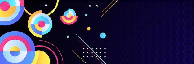 Cirkel, rum, mørkeblå, farverig, abstrakt designbanner