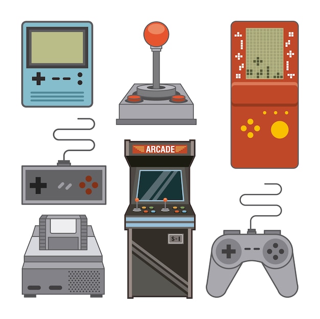 Classic videogames and console entertainment icons