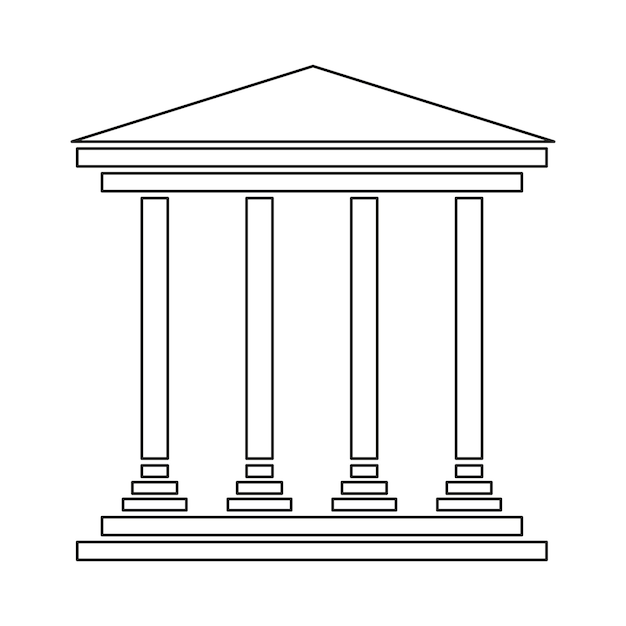 classical building icon outline of a greek or roman temple with columns minimalist vector art