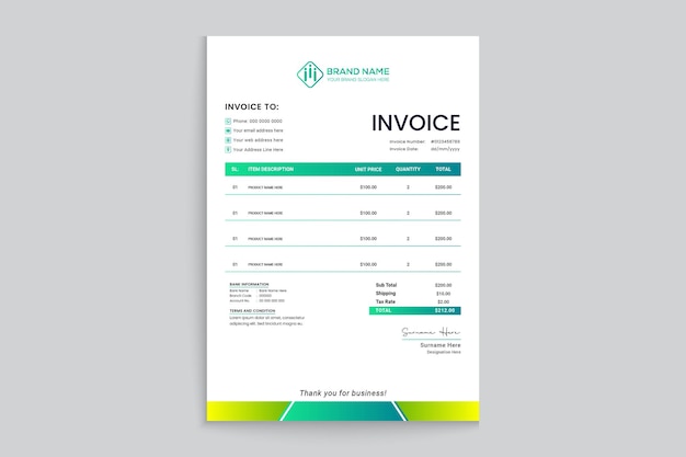 Clean minimal professional invoice design