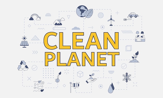Clean planet concept with icon set with big word or text on center