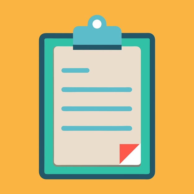 Clean Vector Illustration of a Clipboard with a Blank Sheet of Paper and a Metal Clip for Documents