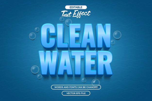 Clean water editable text effect with water drop decoration and 3d blue text