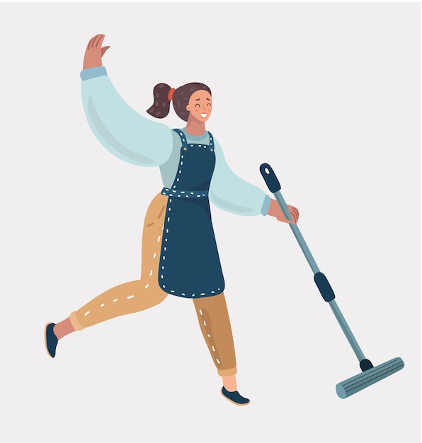 Cleaning lady with a mop cleaner woman in apron