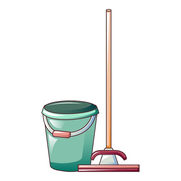 Cleaning mop green bucket icon Cartoon of cleaning mop green bucket vector icon for web design isolated on white background