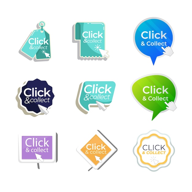 click and collect online shopping button or sticker set realistic round label with promotion text a