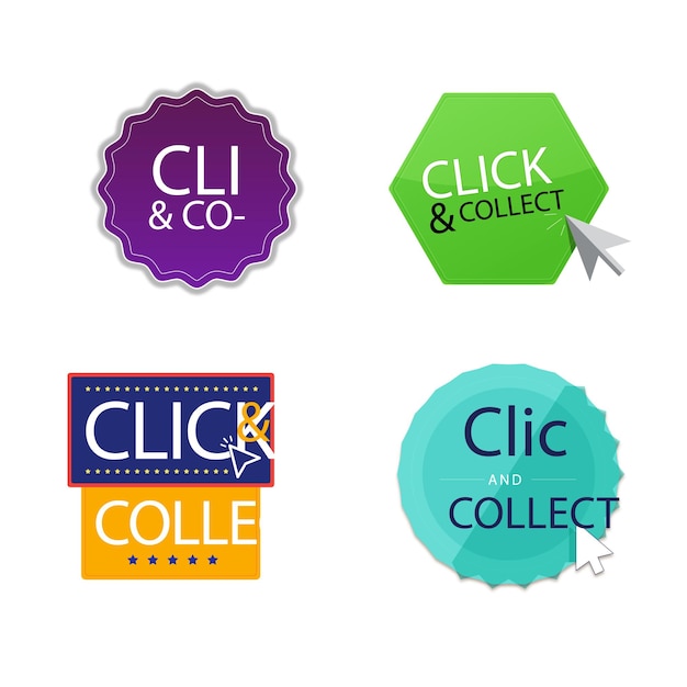 click and collect online shopping button or sticker set realistic round label with promotion text a