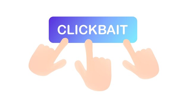 click bait button flat fingers pressing clickbait button vector icon