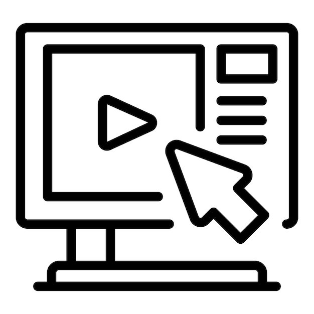 Click button icon outline vector Video tutorial Computer online