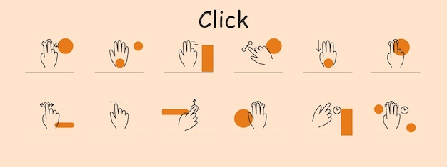 click gesture icon set double tap single tap drag swipe zoom scroll pinch rotate long press multifinger tap expand touchscreen mobile gestures user interaction navigation control