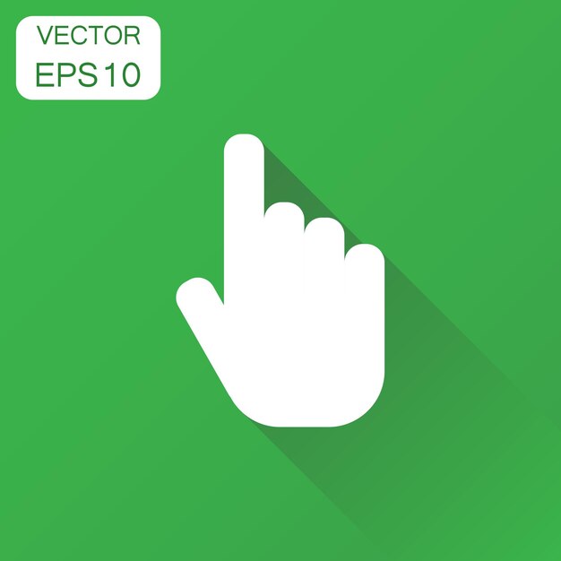 Click hand icon Business concept cursor finger pictogram Vector illustration on green background with long shadow
