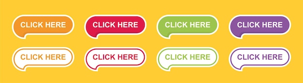 Click here button with arrow pointer clicking icon. Click here vector web button.