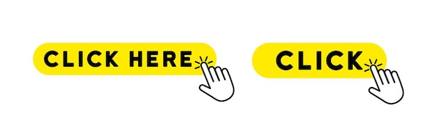 Click here button. With hand cursor. Vector line icon for Business and Advertising