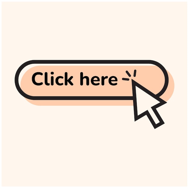 Click here button with illustration style doodle line art