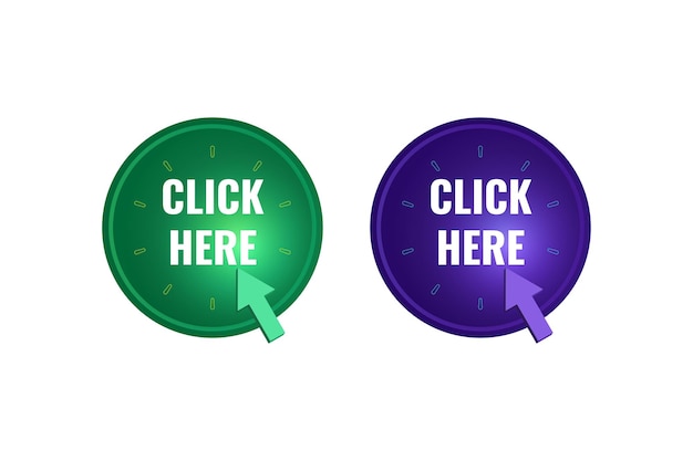 Click here circular buttons in green and purple for web and app interface