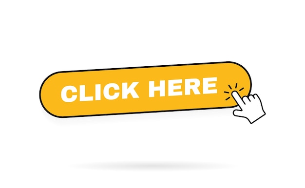 Click here geometric button label with hand pointer clicking Modern vector illustration