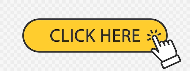 Click here yellow  button with hand cursor Click hand pointer clicking