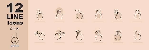 Click set icon Press double touch swipe left and right hold 3D touch hold hold swipe with two fingers smart movement scroll move Abstract gestures concept