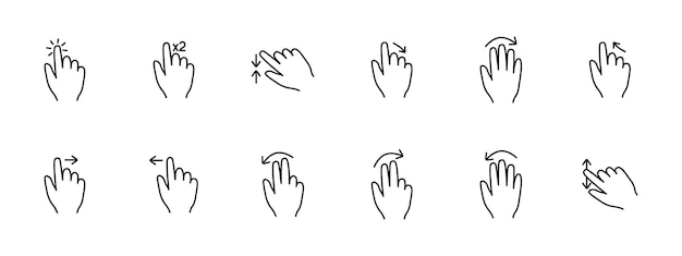 Click set icon Press double touch swipe left and right hold 3D touch hold hold swipe with two fingers smart movement scroll move Abstract gestures concept