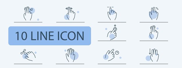 Clicks set icon Double click palm hand swipe move object scroll down with three fingers hold move up pinch with three fingers hold delay with three fingers Gestures concept