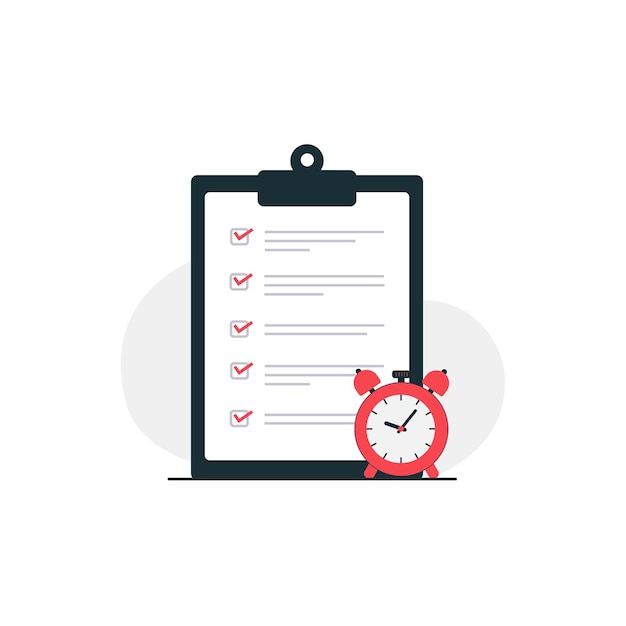 Clipboard and Clock Vector Illustration Timely Task Concept Design