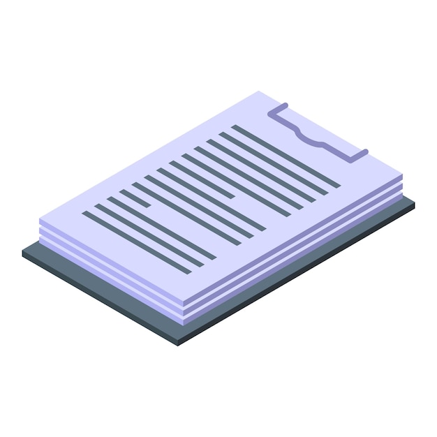 Clipboard holding several sheets of paper isometric icon