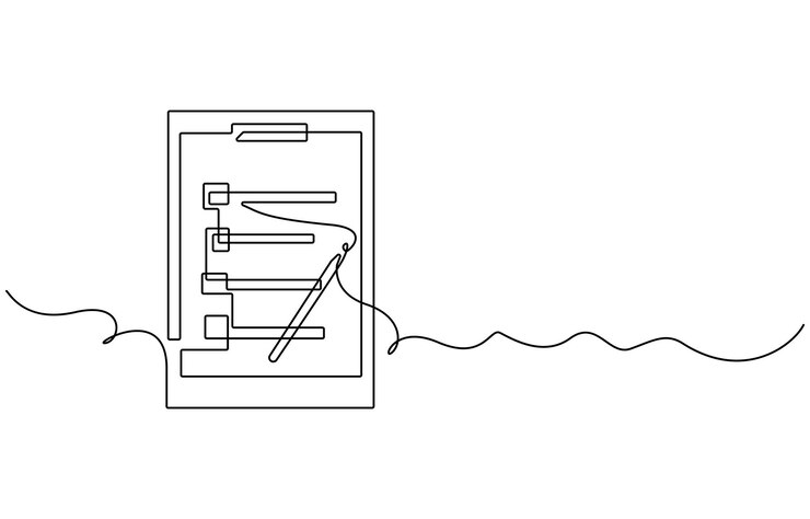 Clipboard with checklist and pen in one continuous line drawing